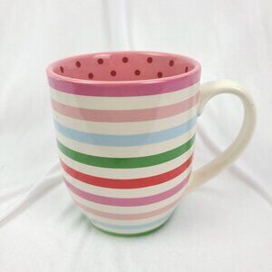 Matilda Jane Multi-Colored Striped Coffee Tea Cup Mug Pink Red Polka Dots 18 oz